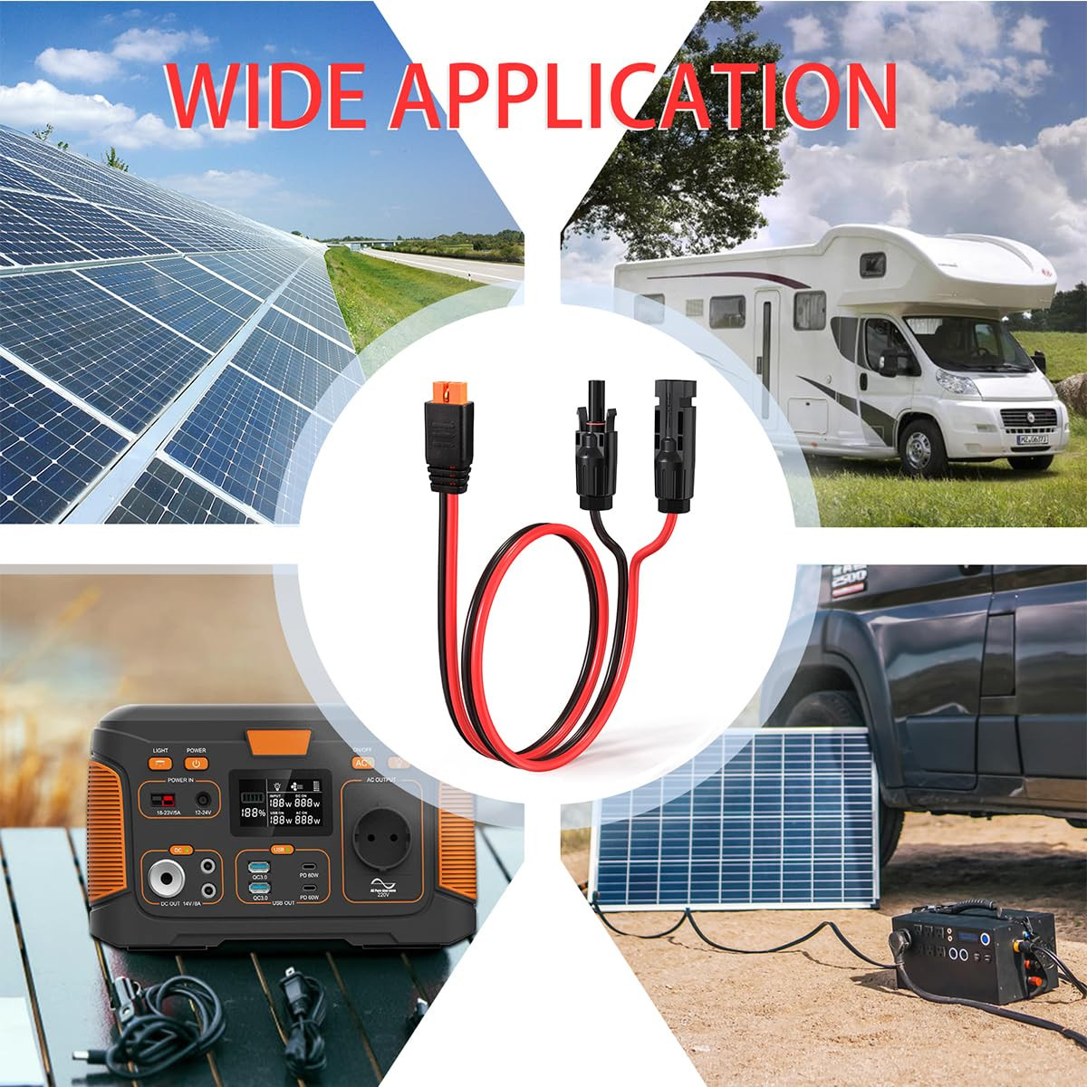 10AWG Solar to Xt60I Charging Cable Solar Panel Extention Cable for Portable Pow