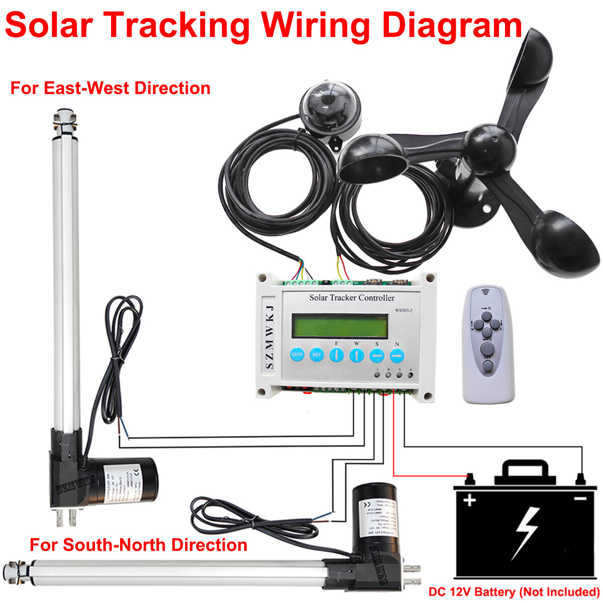 6000N Electronic Single Axis Solar Tracking Controller W/ Linear Actuator Kit IG