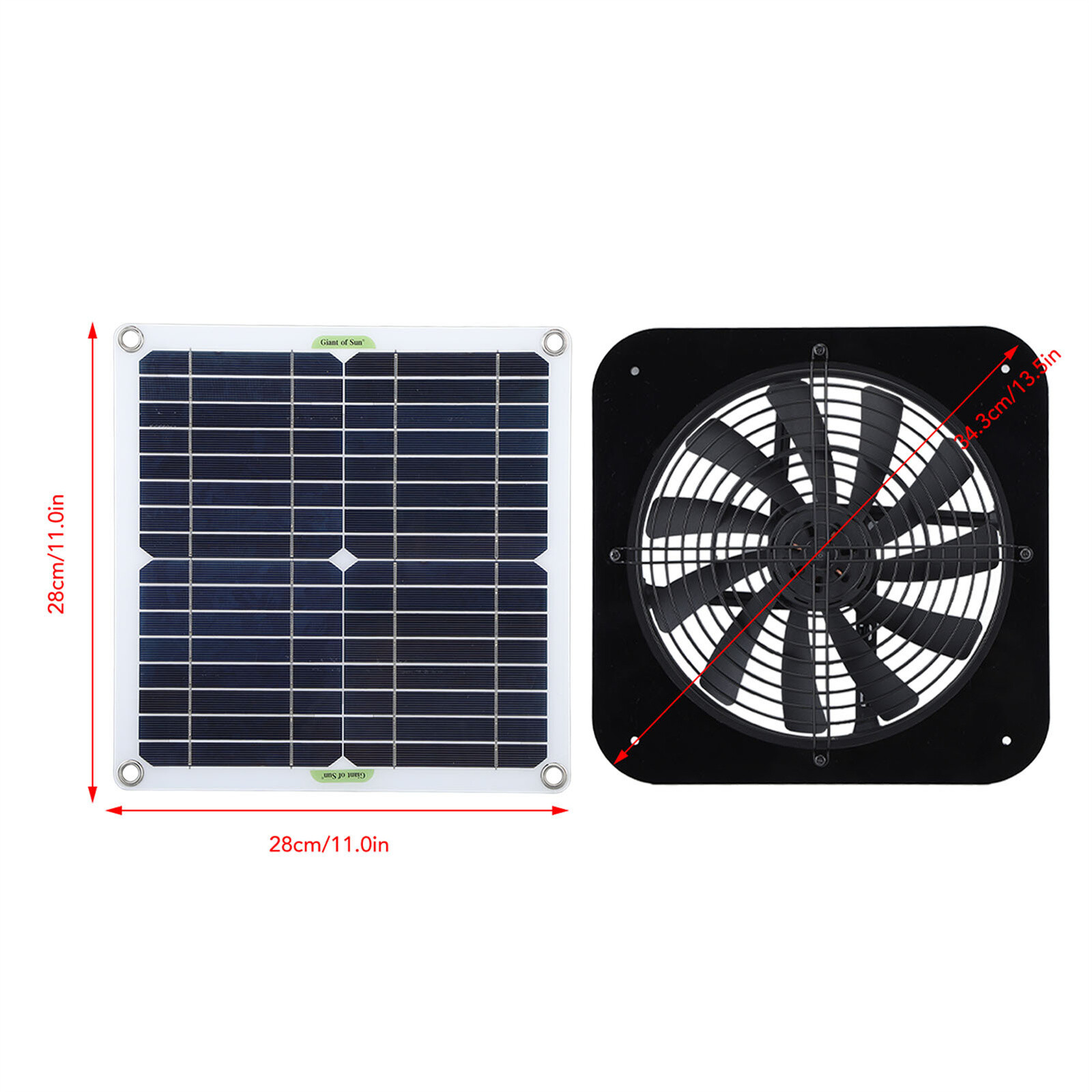 13in Solar Power Fan W/Solar Panel For Room Attic Kitchen Pet Cage Ventilation