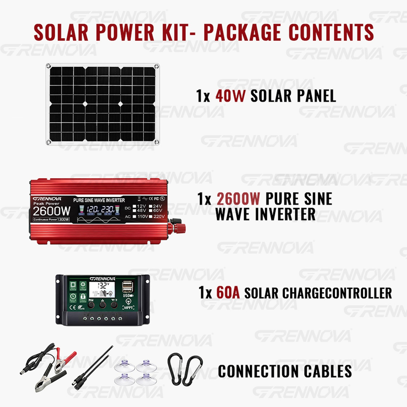 Grennova 2600W Heavy Duty Solar Kit 60A MPPT Off-Grid DIY Home Backup