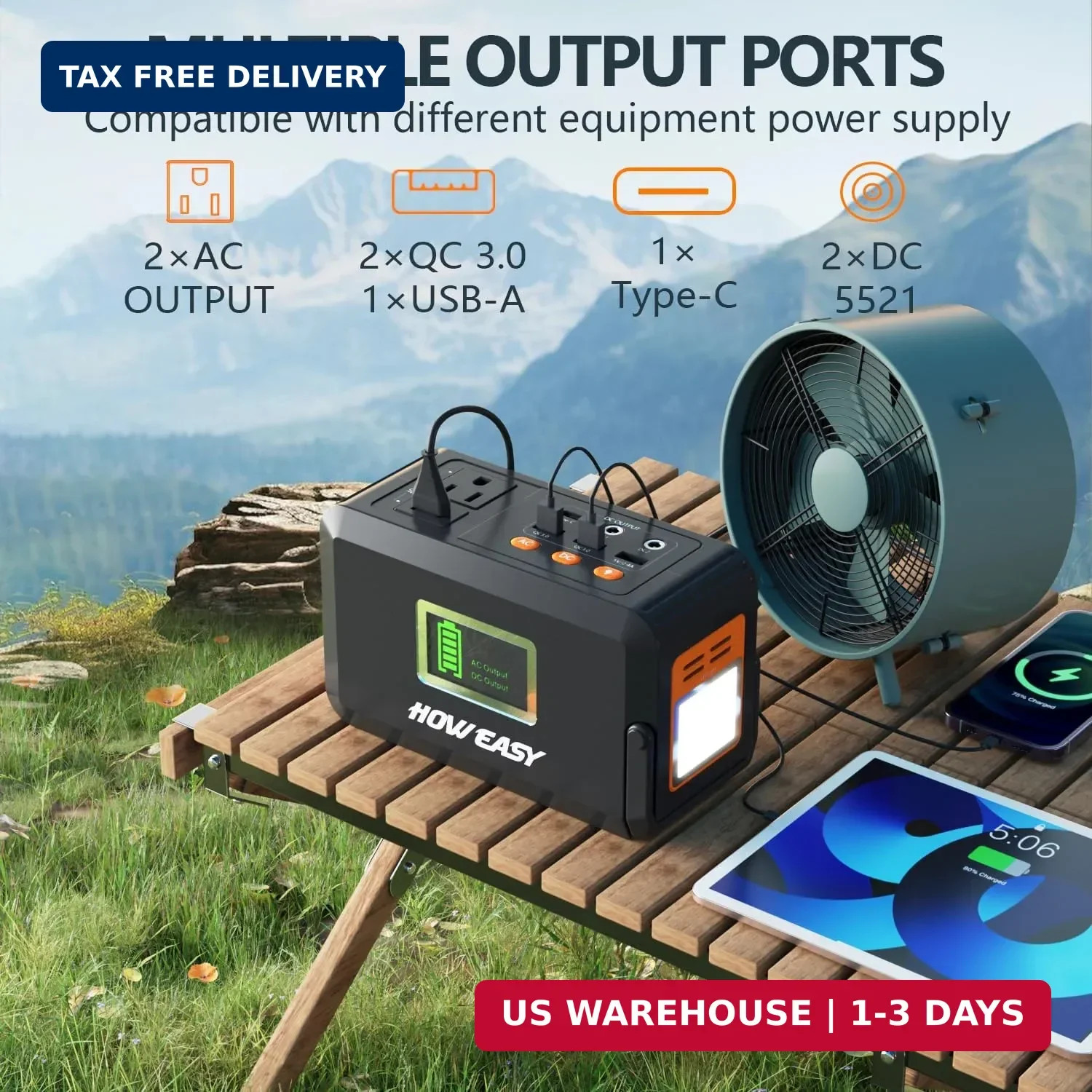 HOWEASY Portable Power Station,120W(240W Peak) Solar Generator,88Wh Lithium Batt