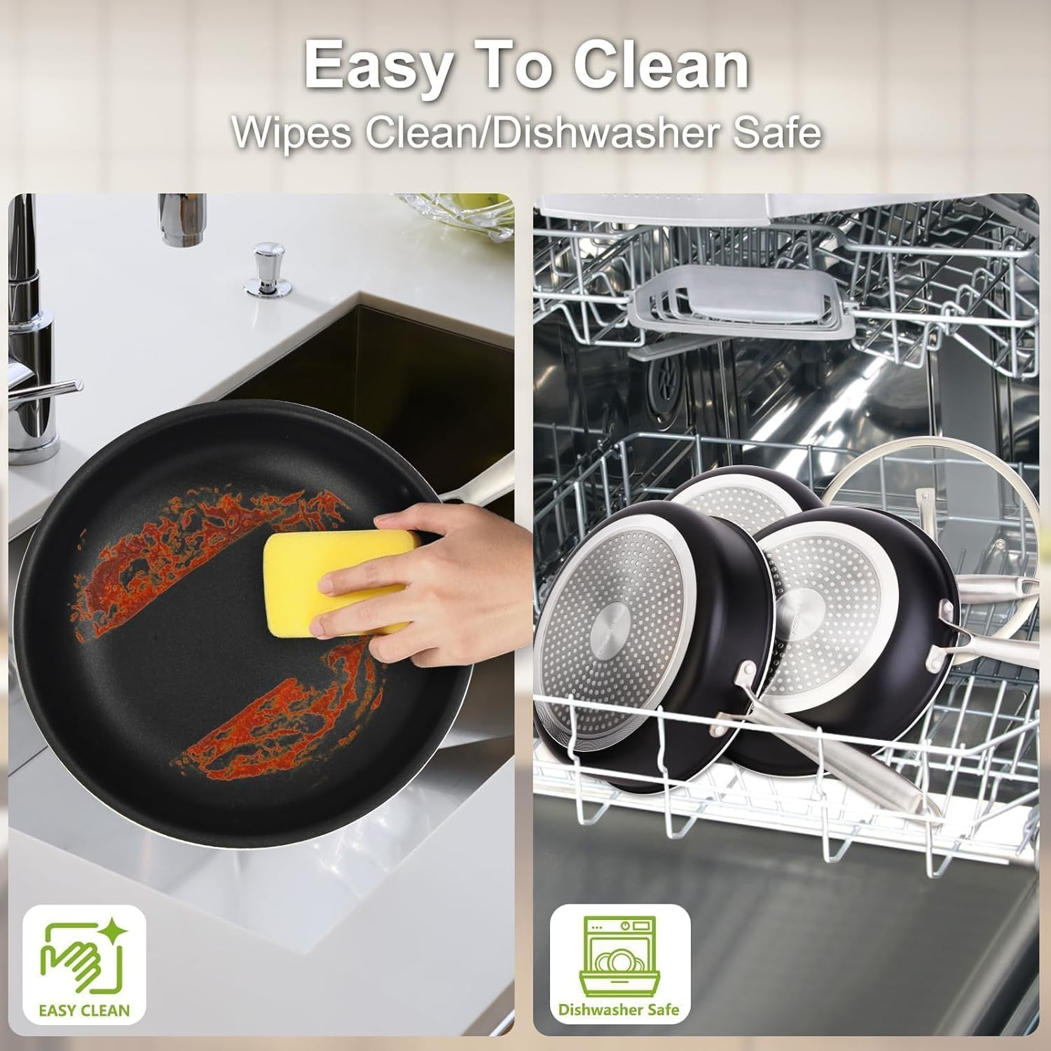 5PC Induction Cookware Set with Tempered Glass Lids, Ultra Nonstick Pots and Pan