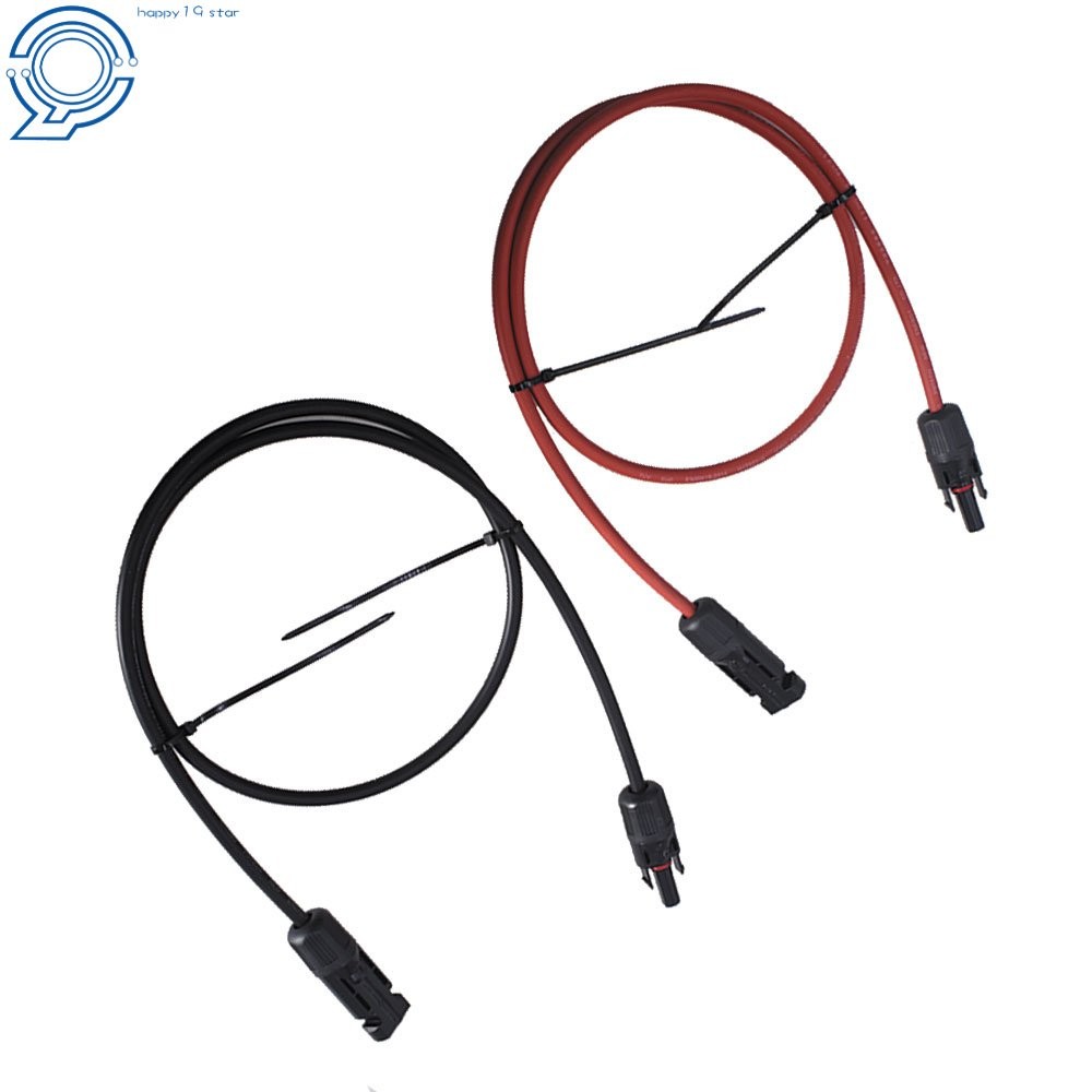 1 Pair 3 Feet Solar Panel Extension Cable Wire Connector 10 AWG Black + Red