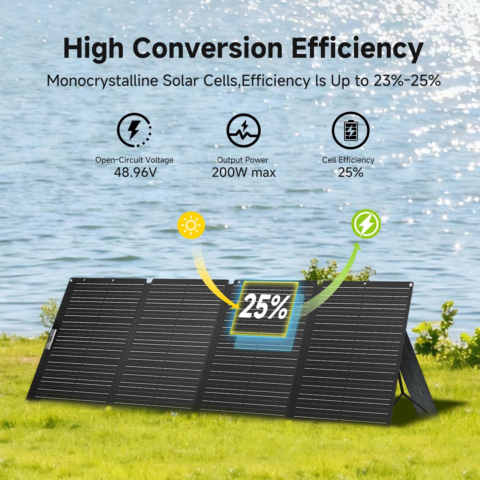 ALLPOWRES 200W Portable Solar Panel Waterproof Solar Charger for Generator