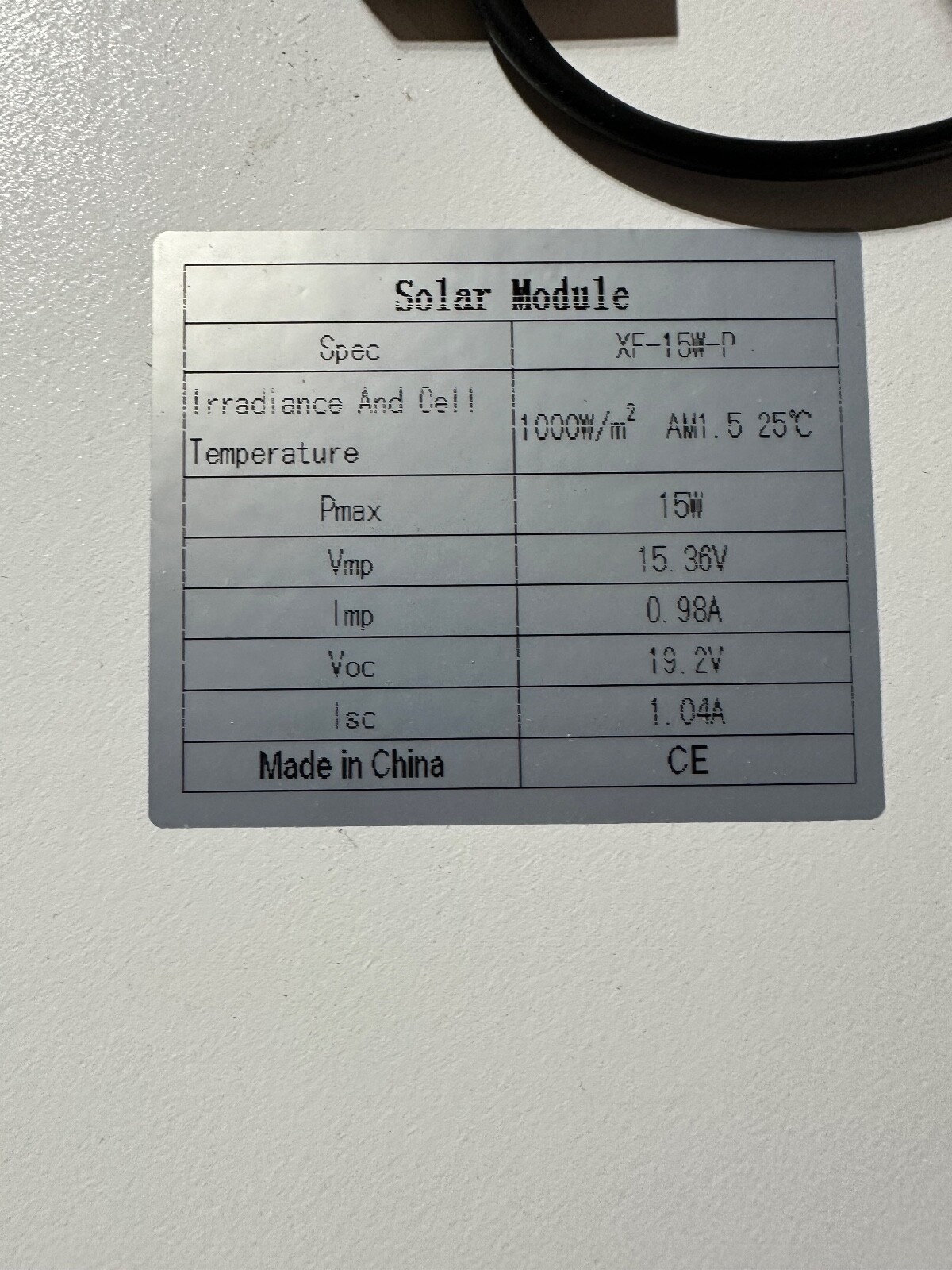 Solar Panel 15w 19v for hobby project or replacement part.  13.75″x13.75″