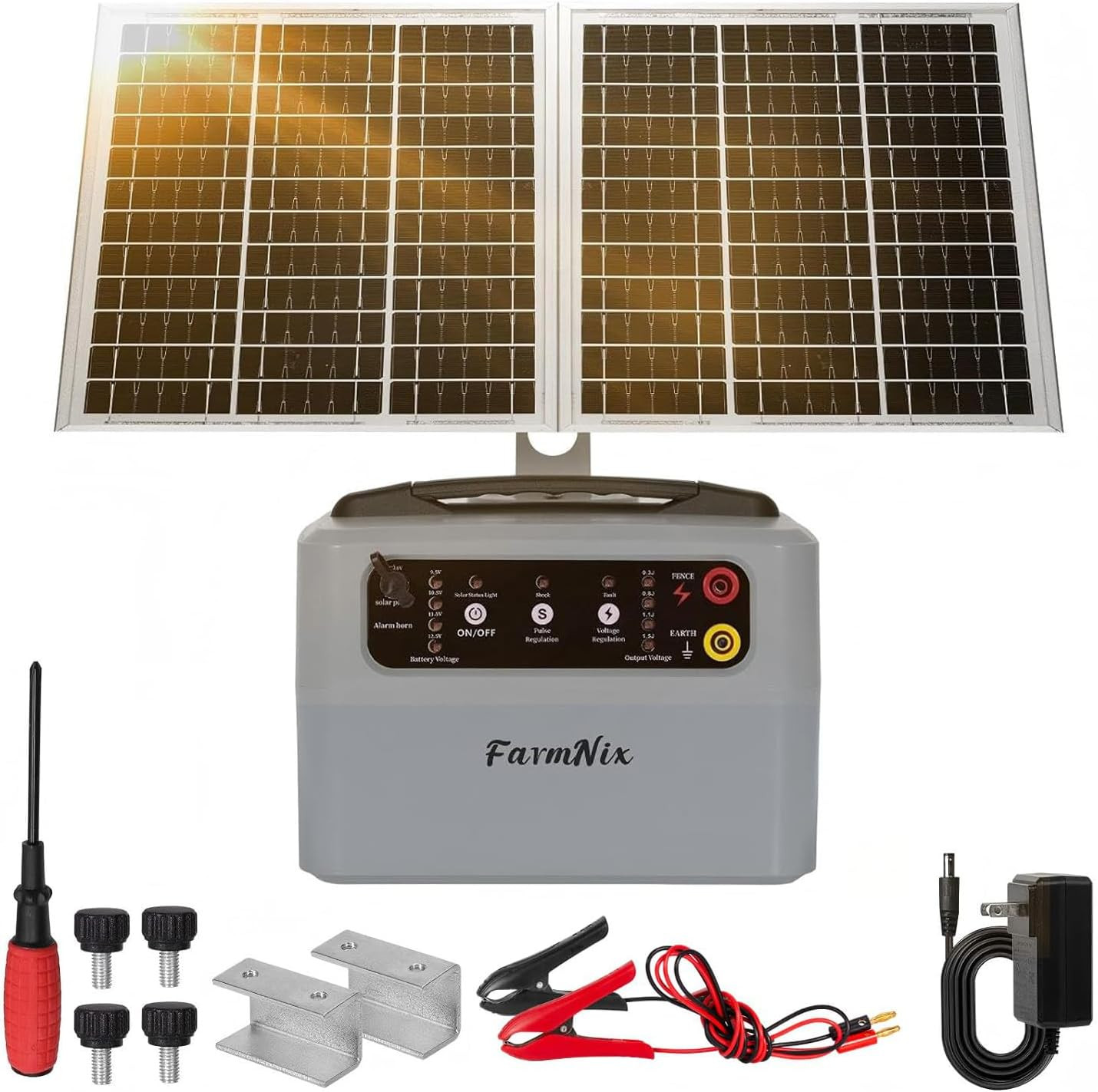 15W Solar Fence Charger,6-12Kv Adjustable Output Solar Charger,1.5J,30 Miles Ran