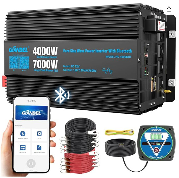 GIANDEL 4000W Pure Sine Wave Inverter 12V to 110V 120V Remote Bluetooth App