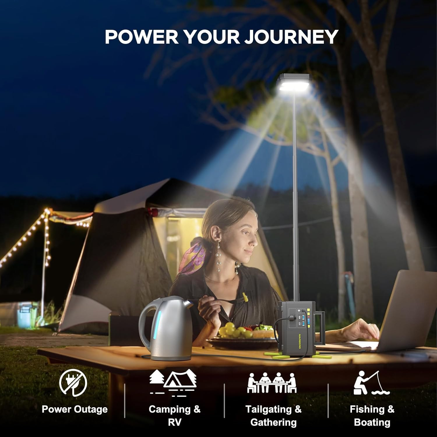 118Wh Solar Generator with Telescopic Camping Lights 32000Mah 160W Max Portable