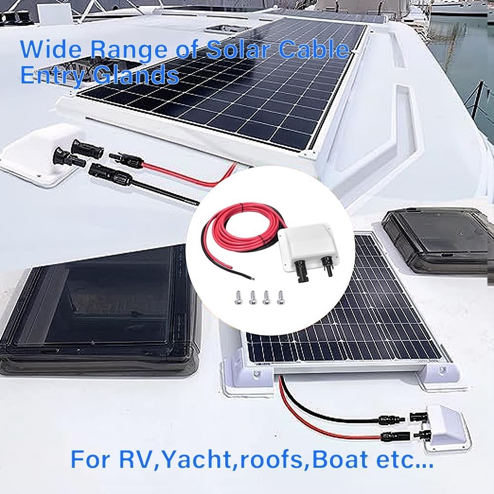 Weatherproof Solar Cable Entry Gland 10ft, UV Resistant Dual Housing for RV, Boa