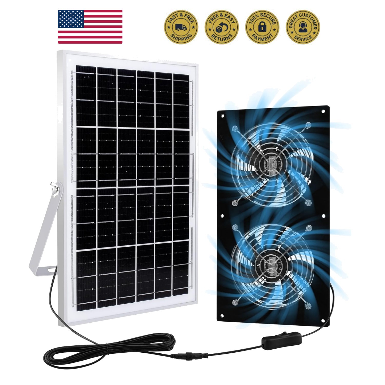 High-Efficiency Solar Fans – 15W Panel & 2-Pack for Attics, Dog Houses, and More
