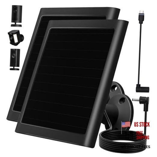 6W Solar Panel Charger for Ring Camera, Compatible with Ri ng Stick Black 2Pack