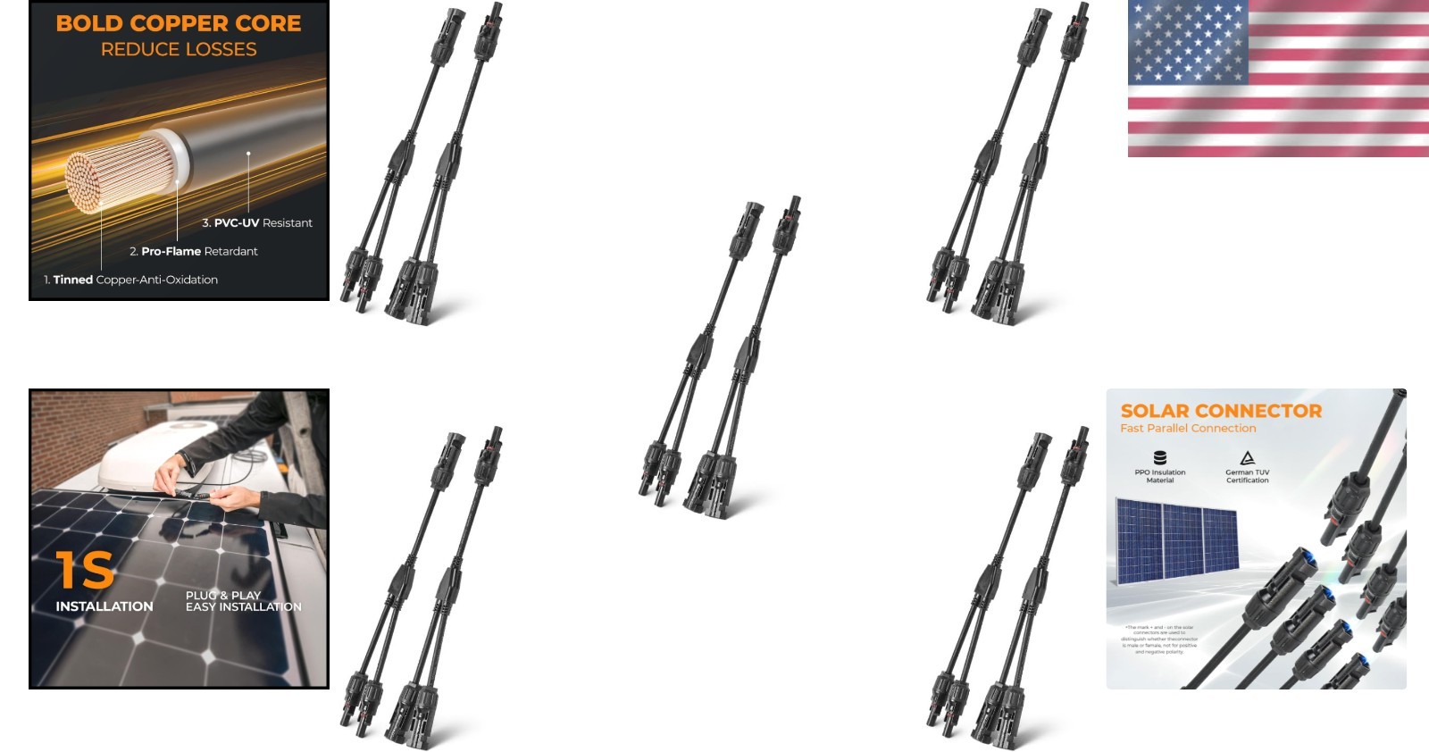 Solar Panel Y Branch Cable Connector Pair