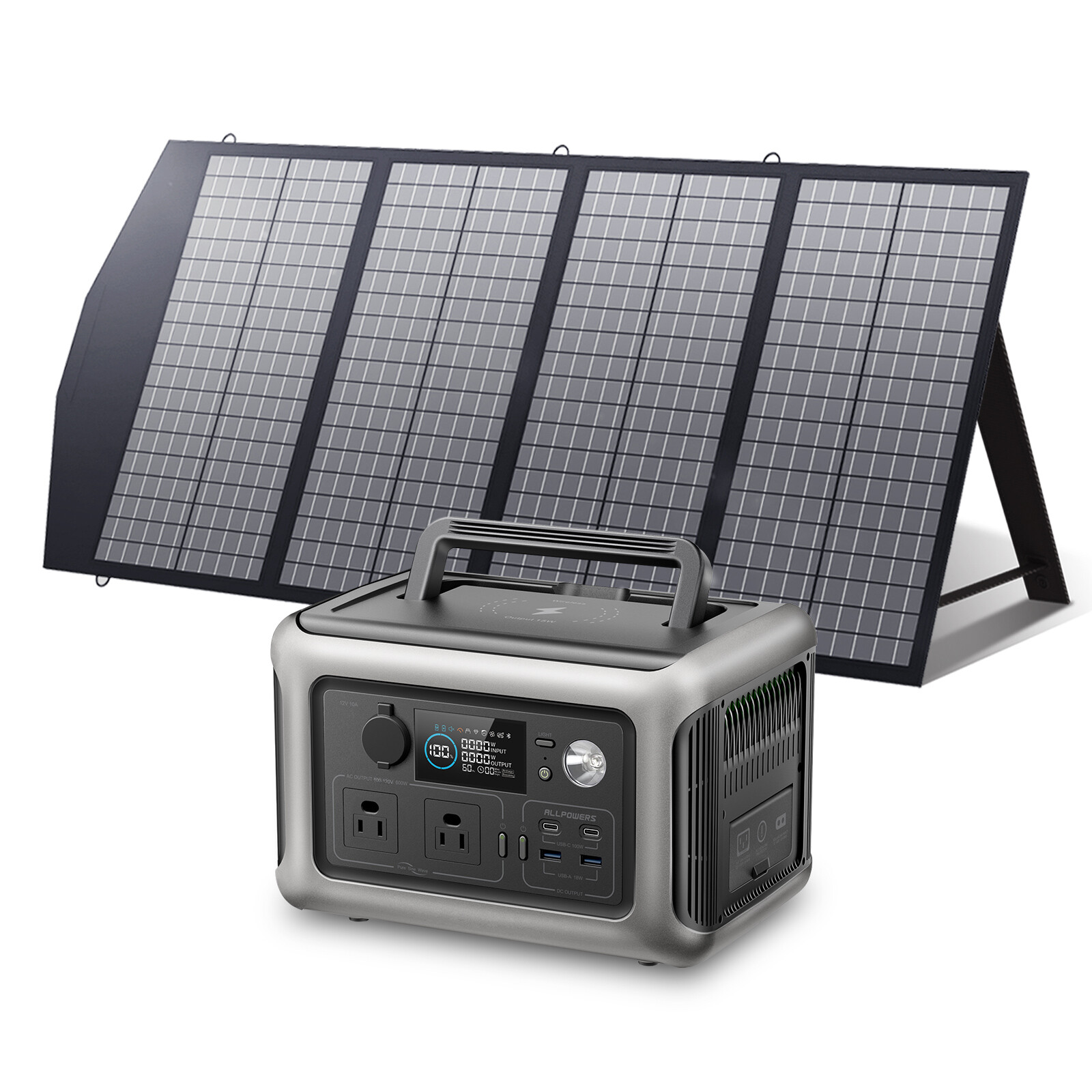 ALLPOWERS 600W 299Wh LiFePO4 Solar Generator Battery With 140W Solar Panel MPPT