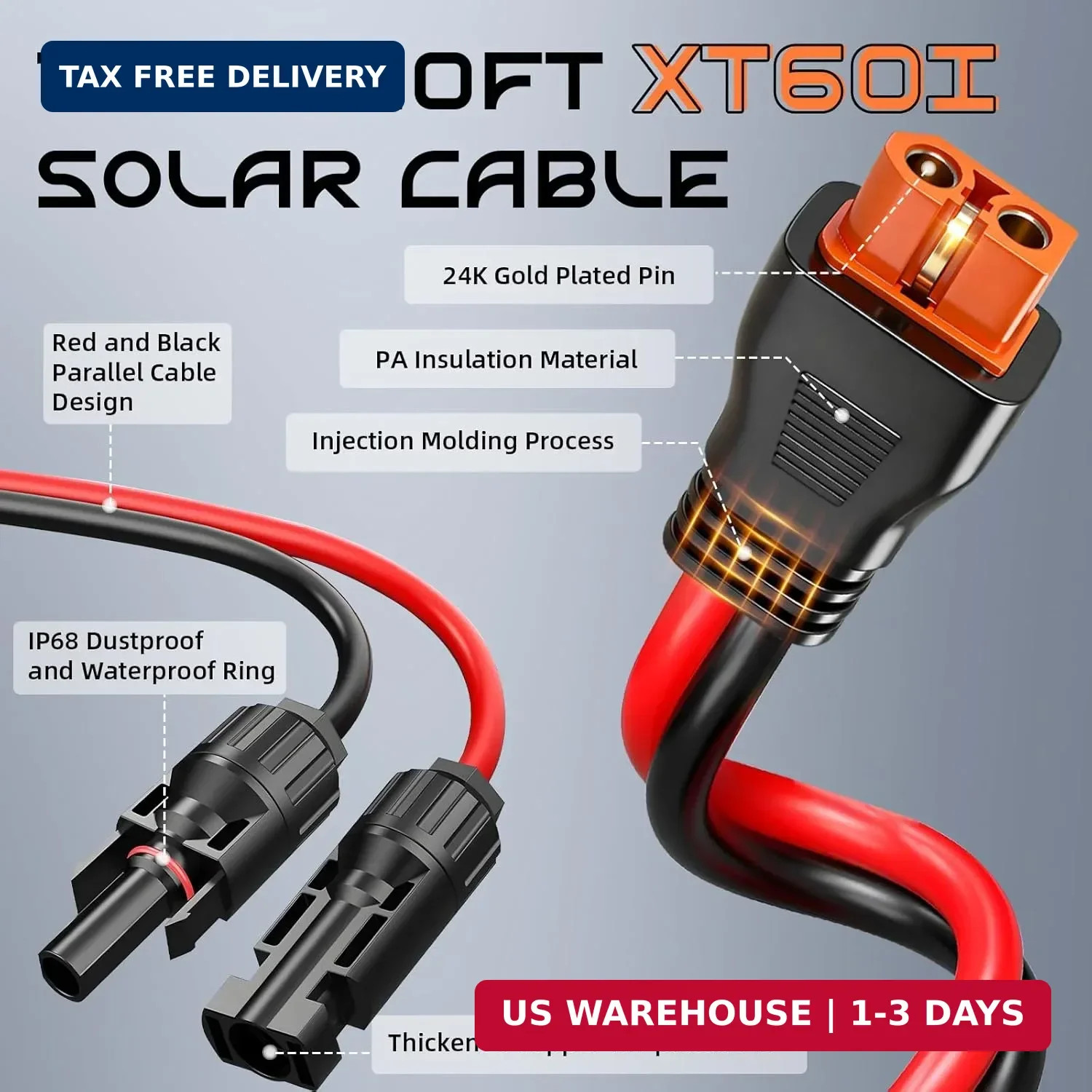 10AWG 10FT Solar to XT60i Cable, Gibbab 3 10 25FT Solar Panel Connector to XT60i
