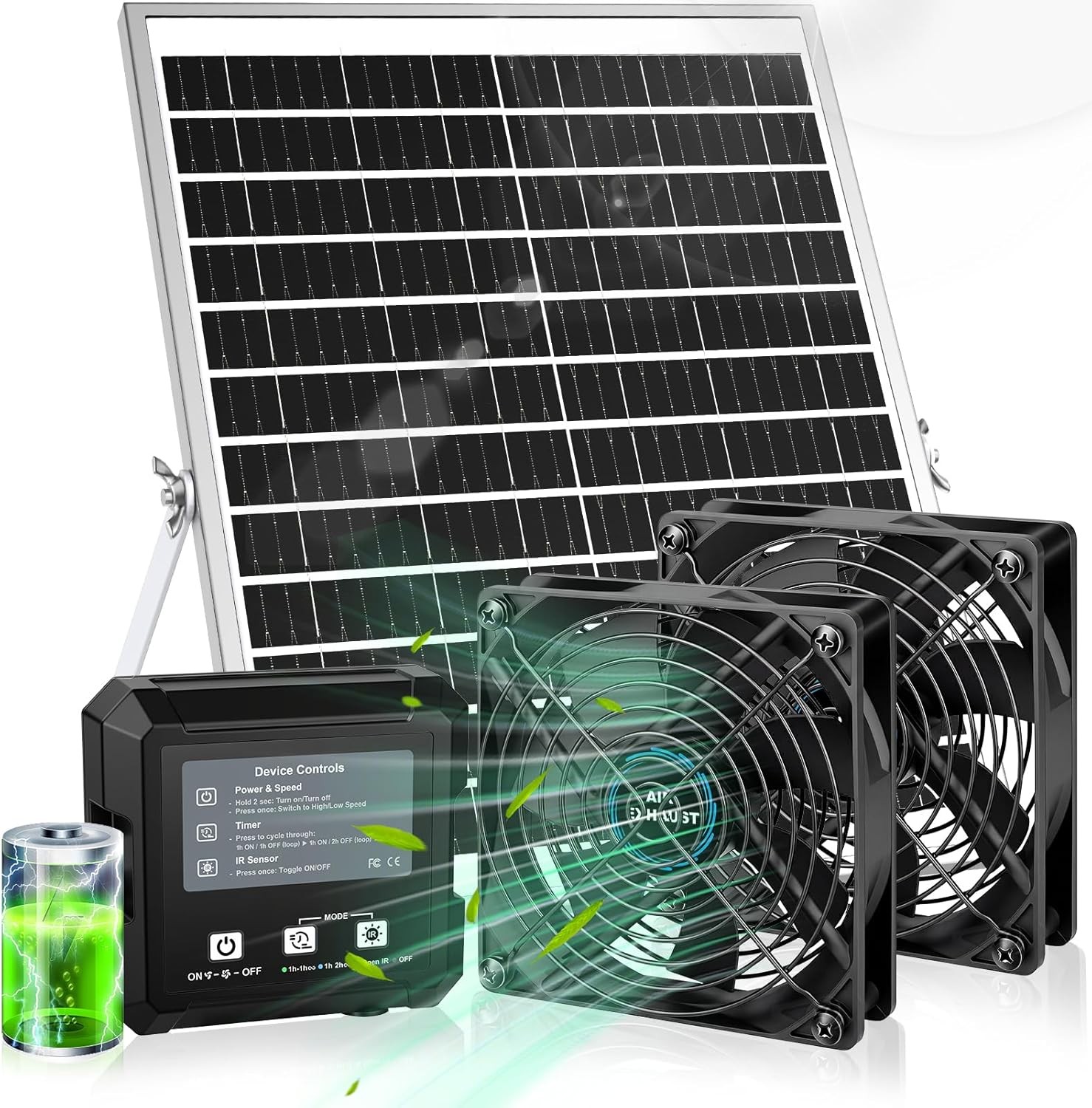 Solar-Powered Exhaust Fan W/ Battery & Smart Sensing – 25W Solar Panel