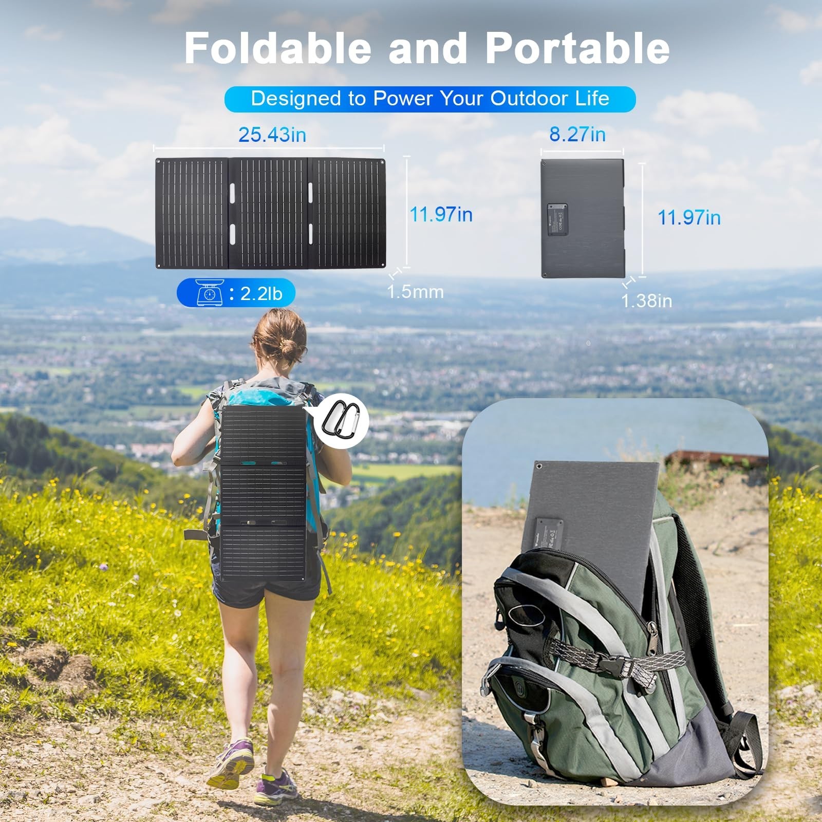 30W Portable Solar Panel, Foldable Solar Panel Charger with QC3.0 USB-A USB-C…
