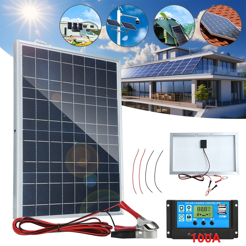 12v 30W 100A Solar Panel Charging Off-Grid RV Camping Home Boat with Controller