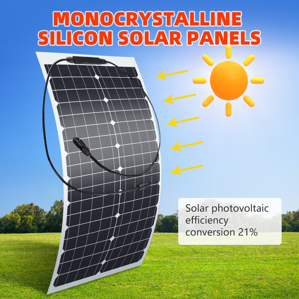 100W Watt Flexible Solar Panel 12V Mono Home RV Rooftop Camping Off-Grid Power