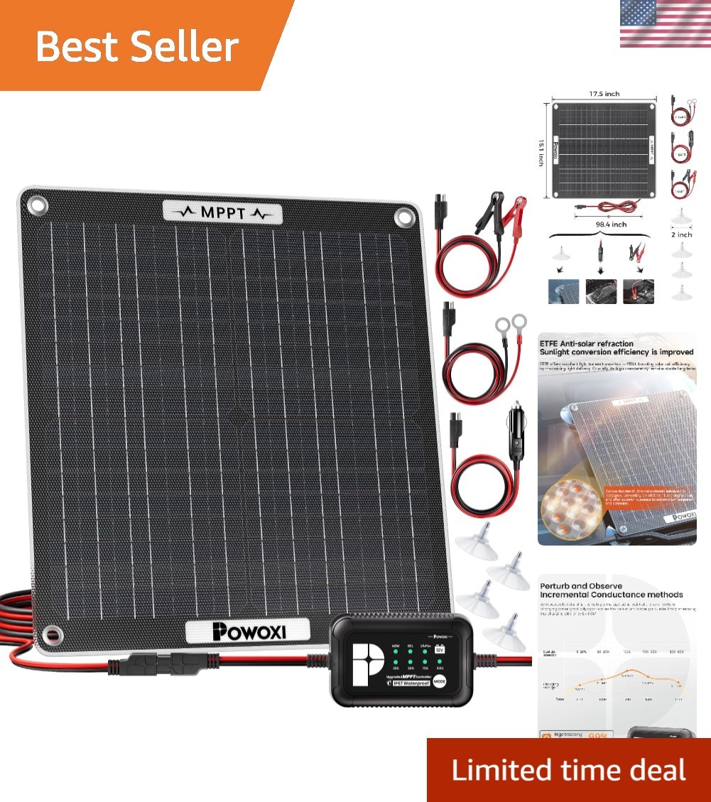 12V Solar Charger with Built-in MPPT & Hands-Free Maintenance – 30W Power