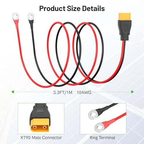 daitoku XT90 to O Ring Terminal Cable, 10AWG XT90 Male to O Ring Male Connector