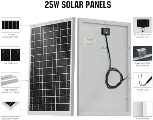 ECO-WORTHY Solar Panel 25W 18V Monocrystalline Waterproof Panel for Charging …