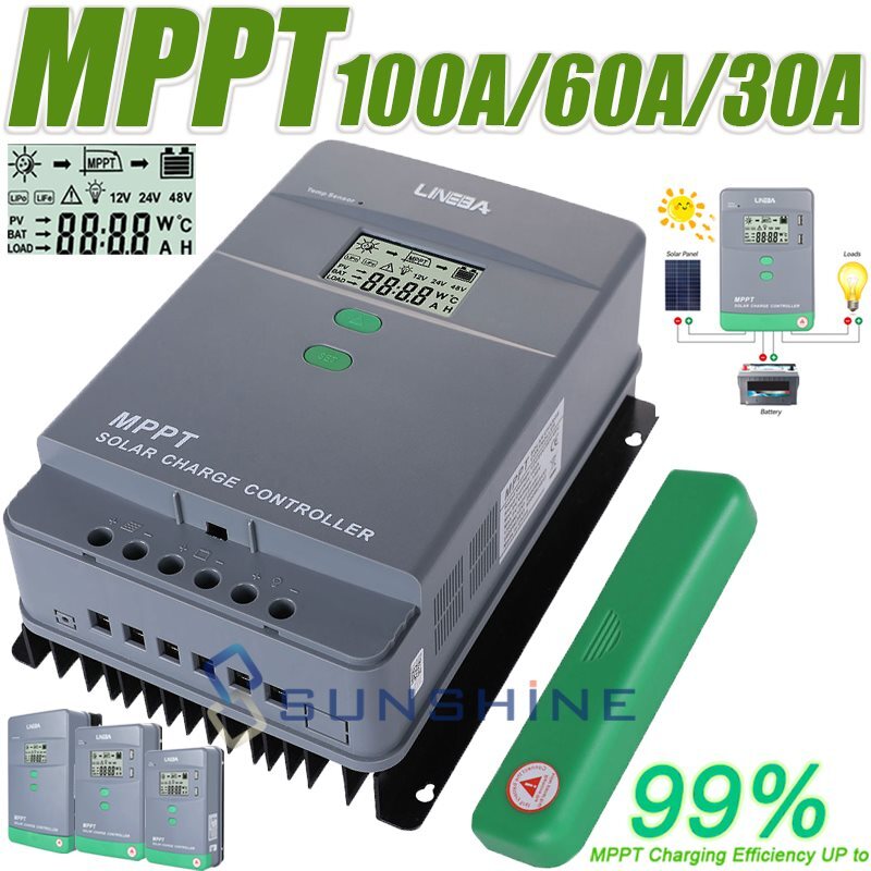 12/24V 10-100A MPPT PWM Solar Charge Controller Panel Battery Regulator Dual USB