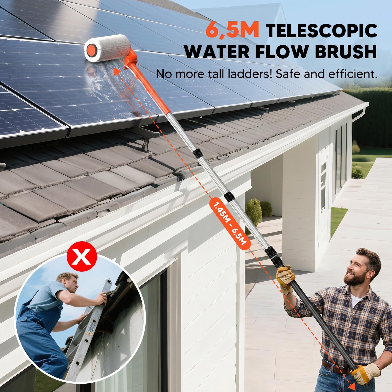 Electric Solar Panel Cleaning Kit, 20FT Telescoping Water Fed Brush
