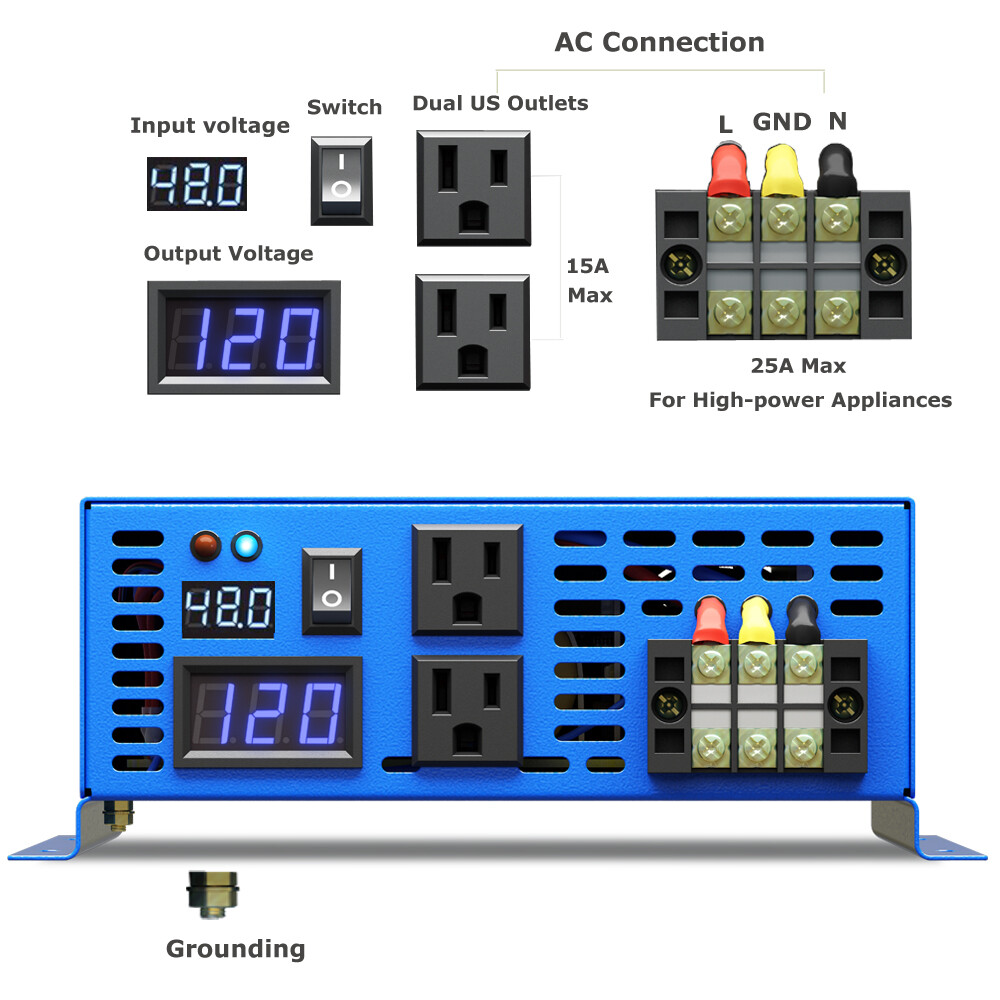 Pure Sine Wave Inverter 3000W 48V DC to AC Power Converter Car RV Remote Swith