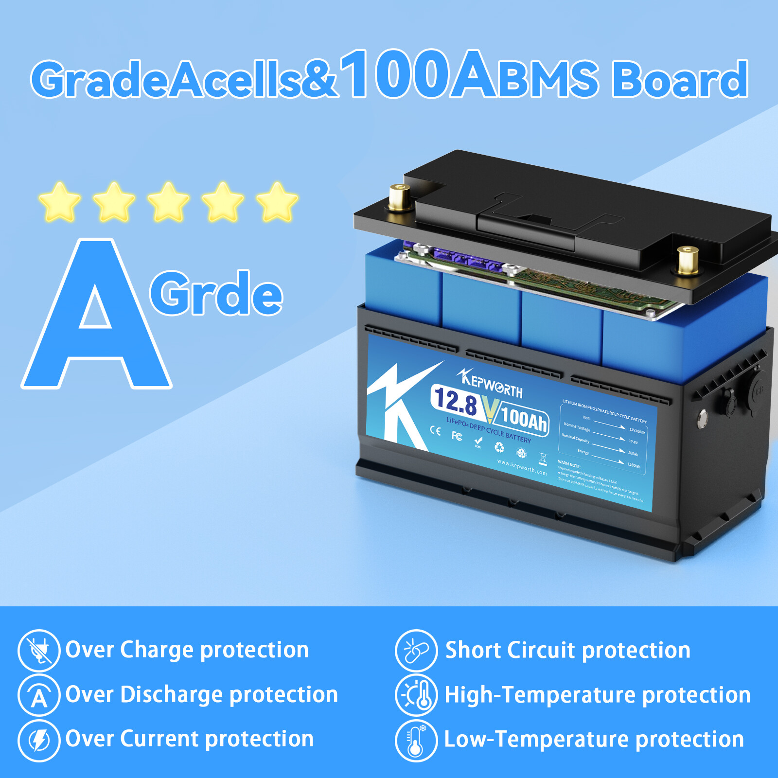 12V 100Ah LiFePO4 Lithium Battery 100A BMS Deep Cycles Solar RV Off-grid+Charge