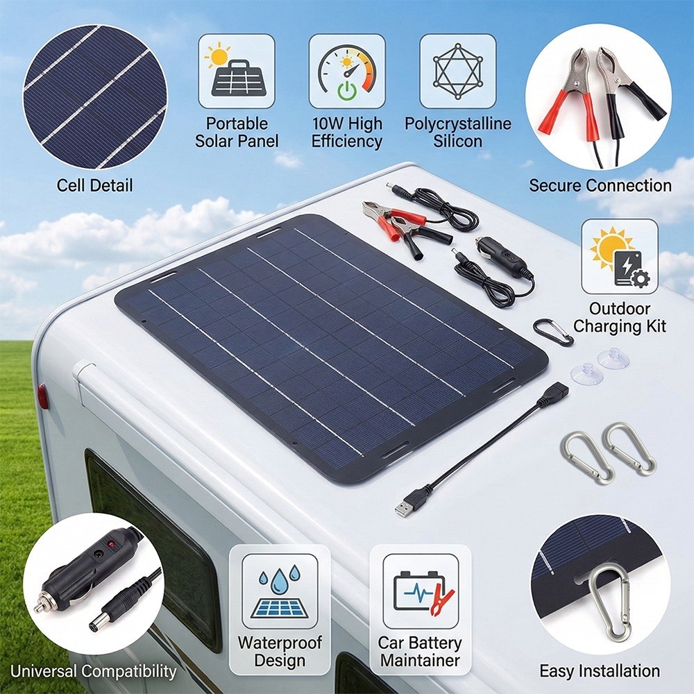 Waterproof Solar Battery Maintainer USB Charger 30W 12Volt Car RV Tender Trickle