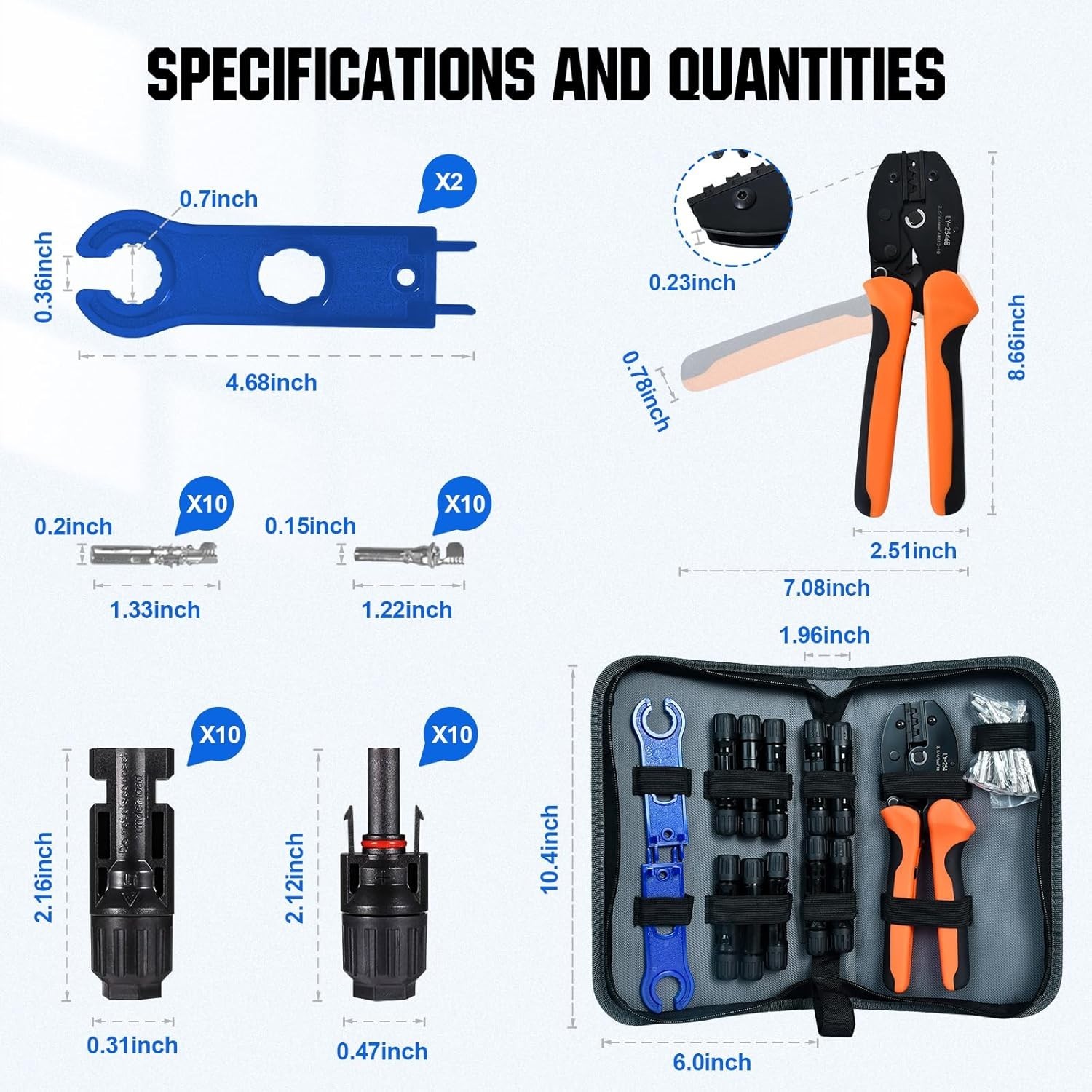 Solar Crimper Tool Kit 13 Pcs for Solar Panel Cable Assembly Residential Outdoor
