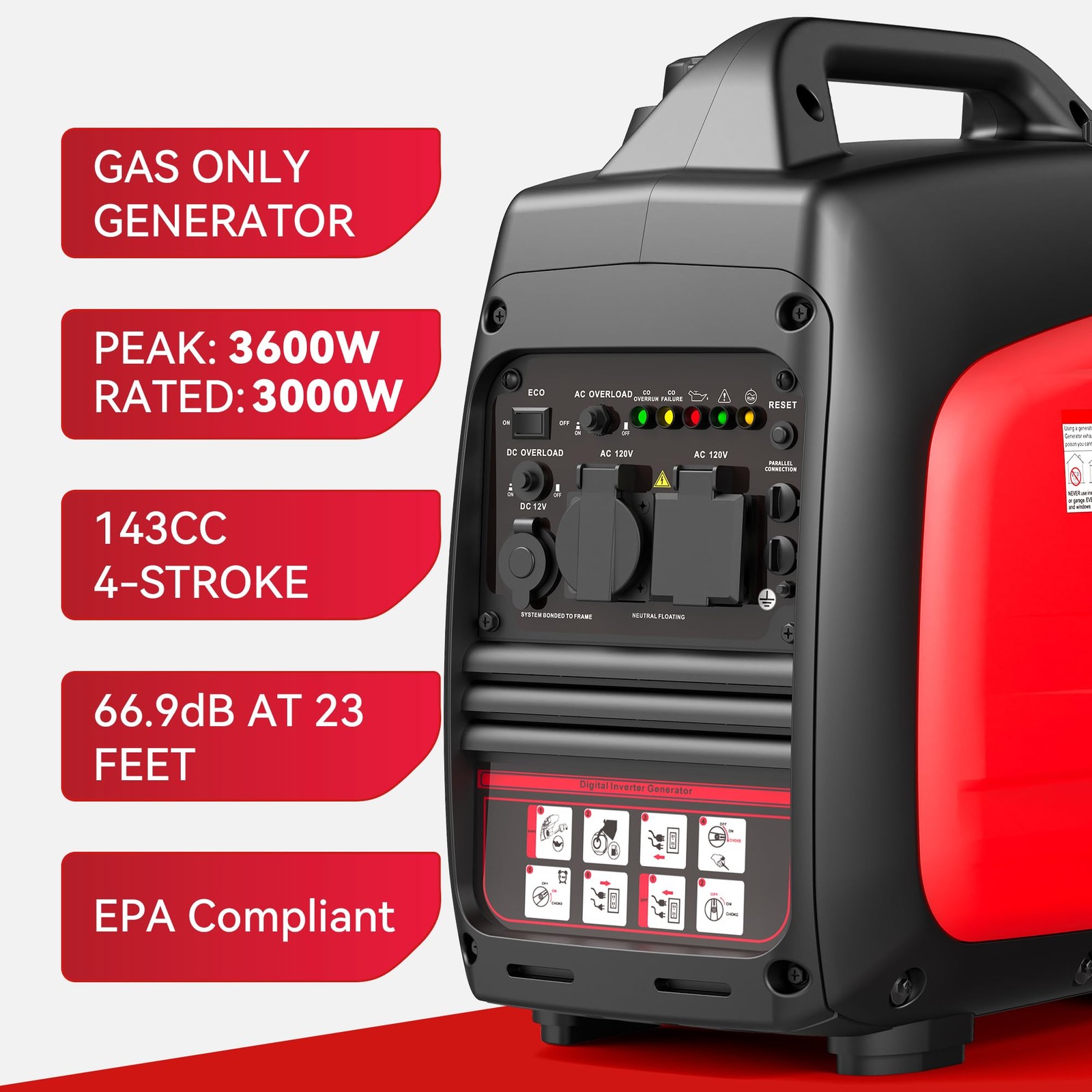 3600W Portable Generator Super Quiet Inverter Generator Ultra Lightweight for…