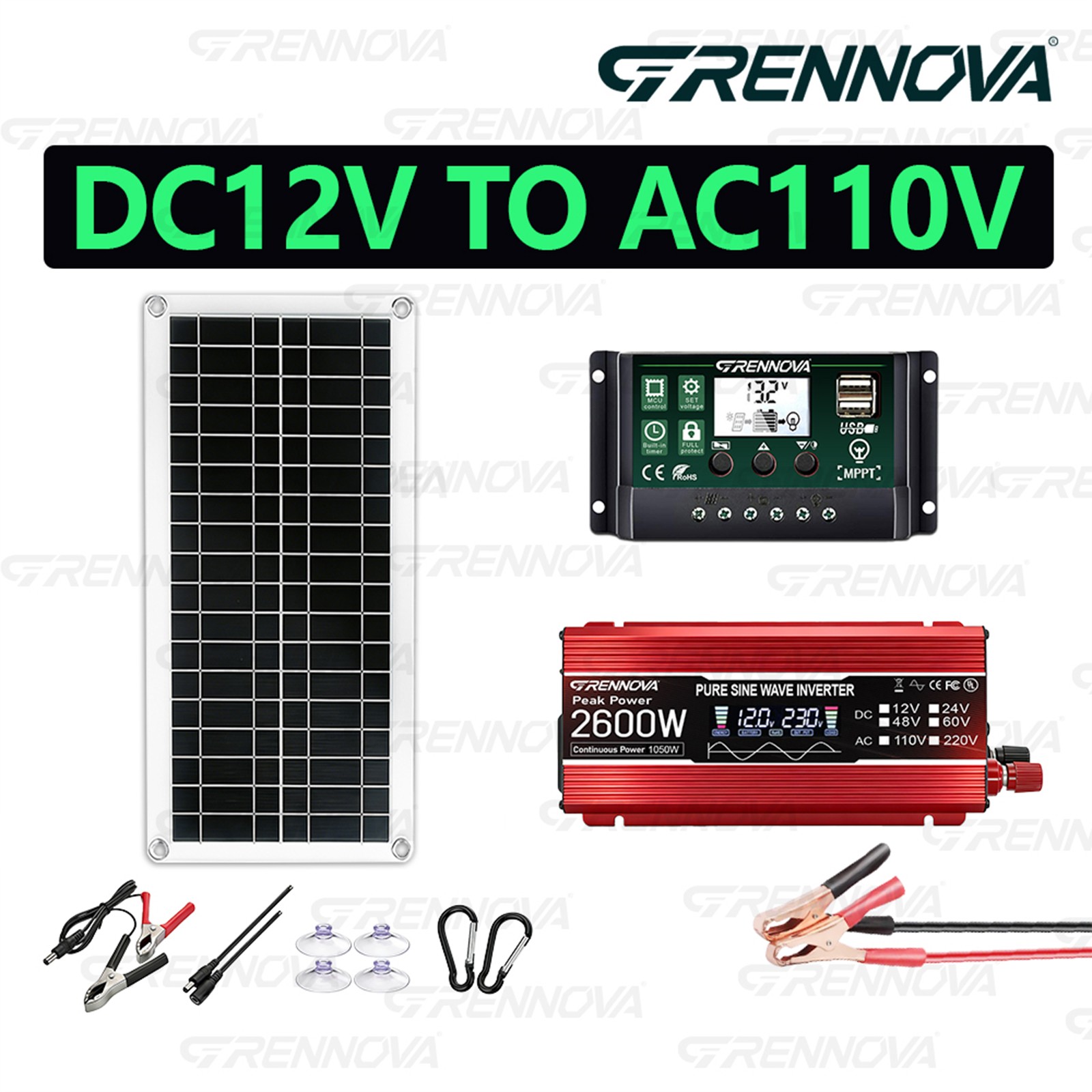 Grennova 2600W Off-Grid Solar Kit 60A MPPT Pure Sine Home RV Power
