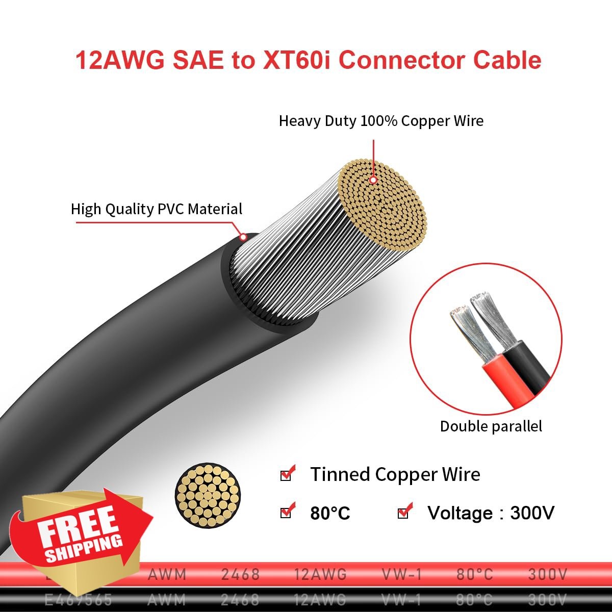 ELFCULB 12AWG XT60i to SAE Cable 6FT