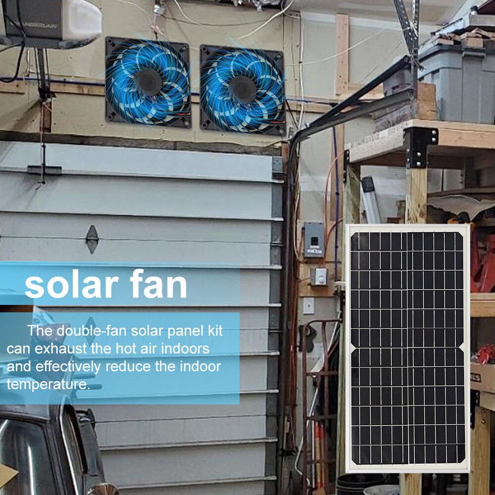 Kit de ventilador doble con energía solar de 30W para gallinero mascotas perro