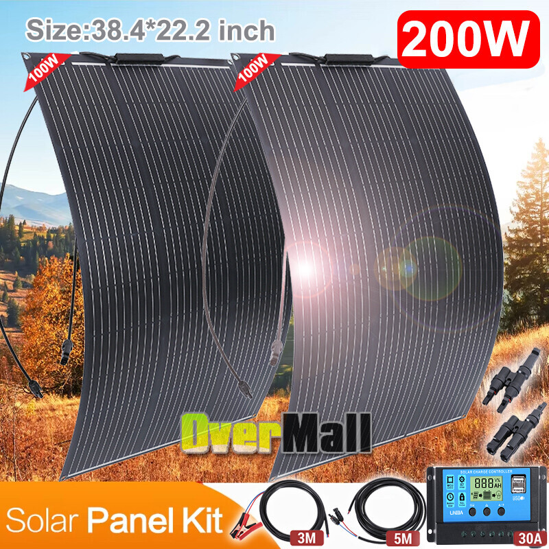 200 Watt Solar Panel Flexible 18V Home PV Power Off-Grid RV Camper System Carava
