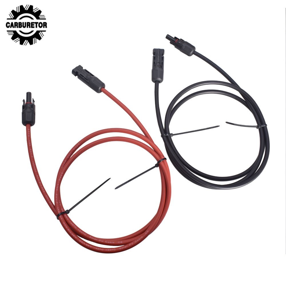 Black + Red 12 AWG Solar Panel Extension Cable Wire Connector 1 Pair 5FT
