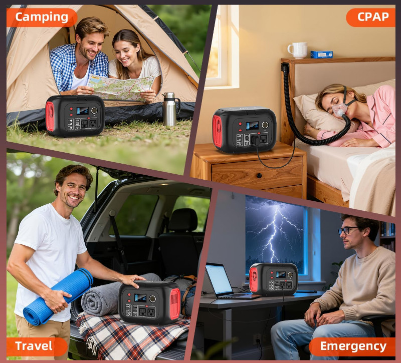 Estación de Energía Solar 300W 228Wh con AC Onda Pura para Camping y CPAP, Nuevo