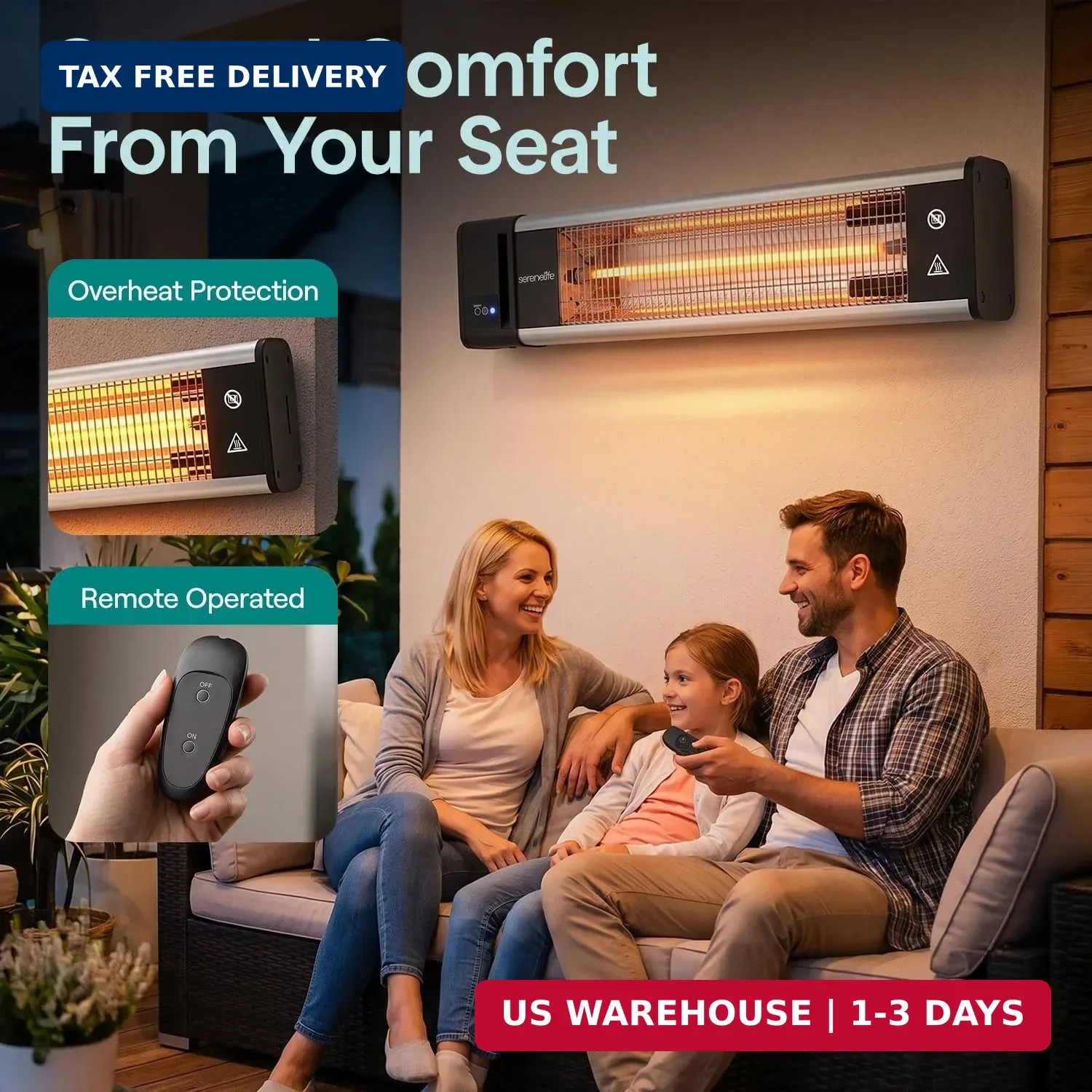 SereneLife Portable Infrared Indoor and Outdoor Electric Space Heater with Remot