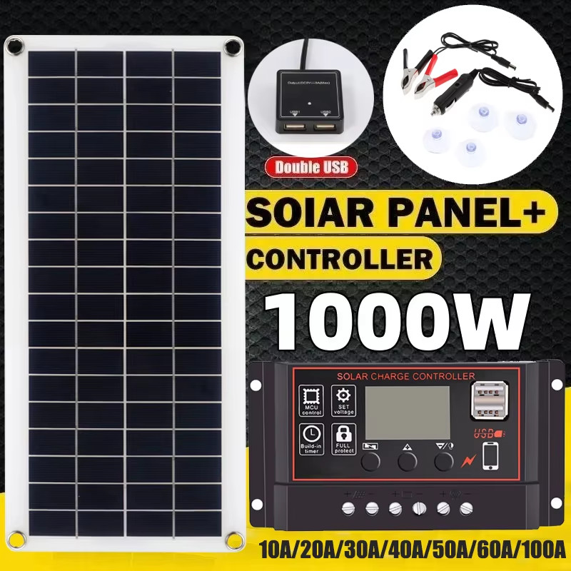 20W-1000W Solar Panel 12V Solar Cell 10A-100A Controller Solar Plate Kit for Pho