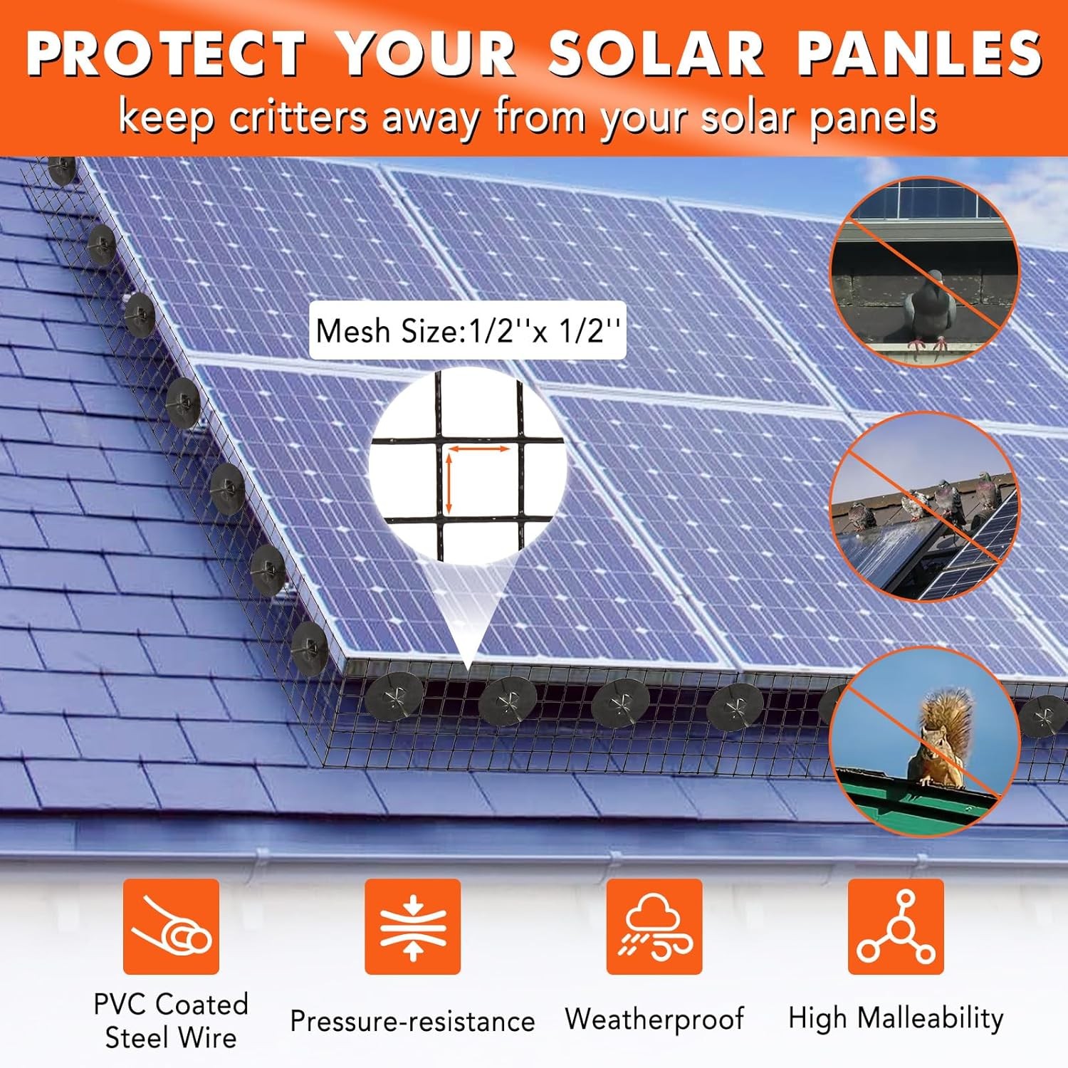 6in x 50/100/120ft Solar Panel Critter Guard Mesh HeavyDuty PVC Coated Wire Mesh