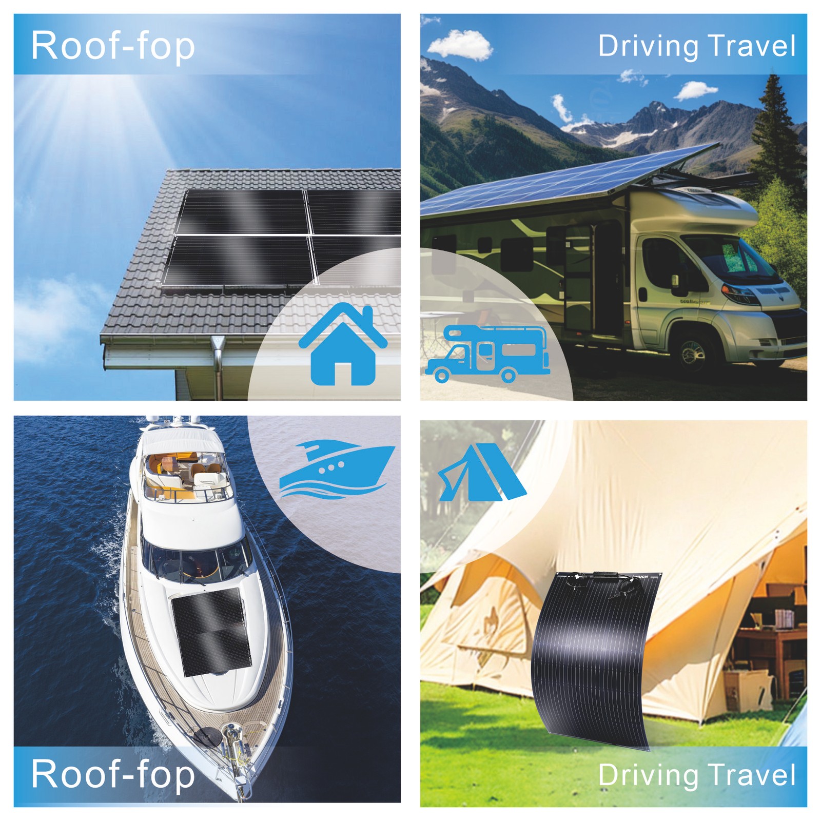 400W Portable Semi-Flexible Solar Panel RV Camping Off-Grid Rooftop 12V/24V/48V