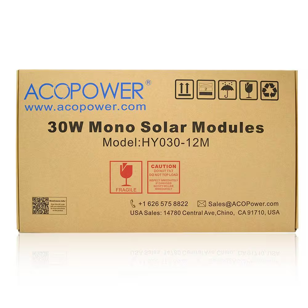 30-Watt 12-Volt Mono Solar Panel, Compatible with Portable Chest Fridge Freezer