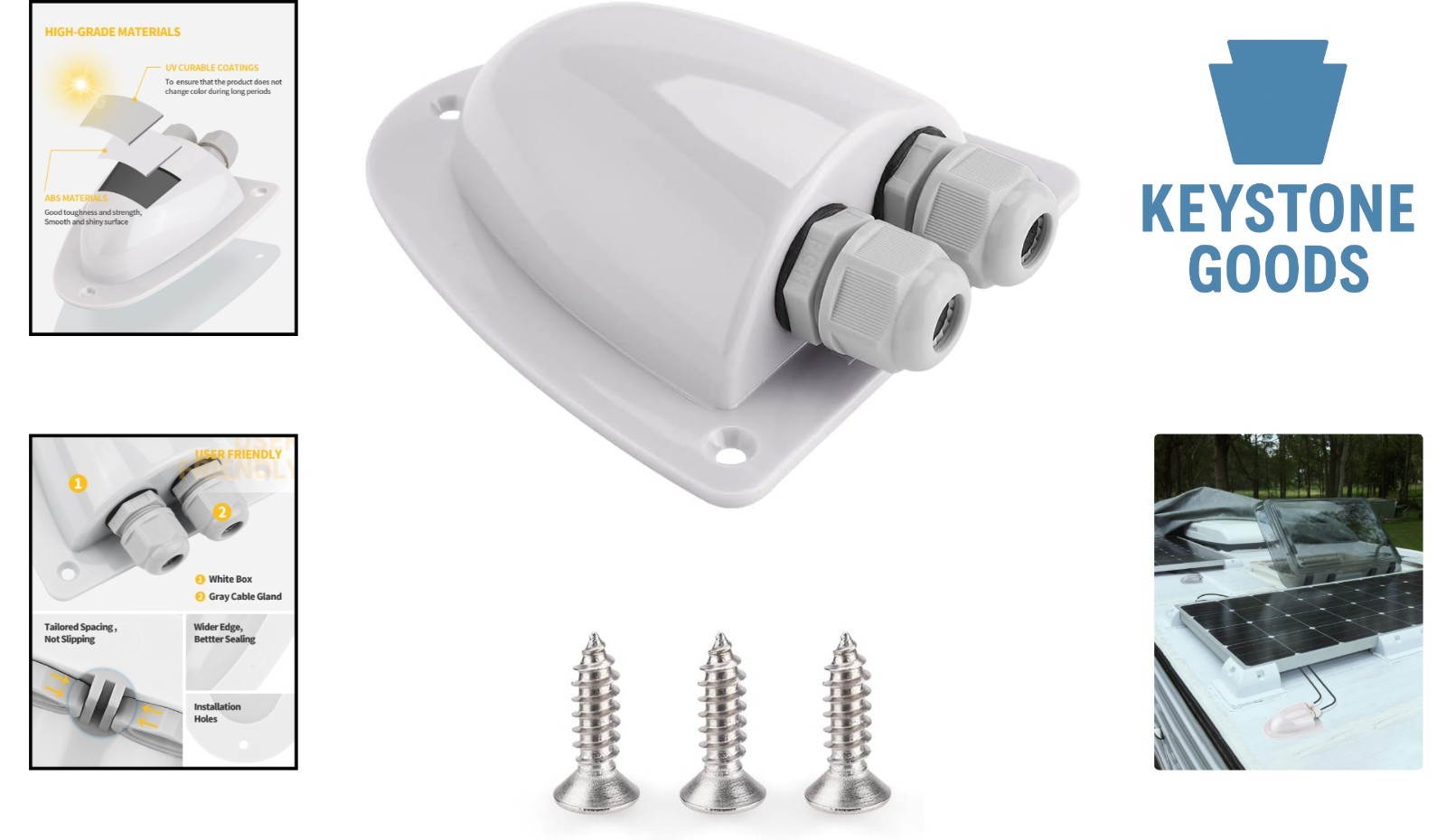 White Waterproof Solar Cable Entry Gland Box for RVs & Marine
