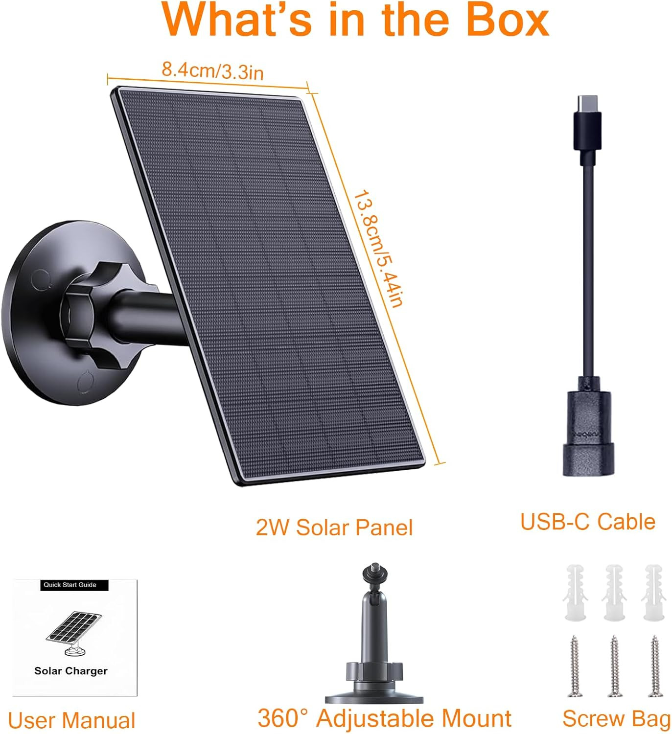 Zivif 2W Solar Panel for Security Cameras, Solar Charger with Micro USB & USB-C