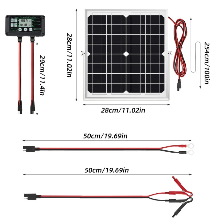 Solar Battery Trickle Charger 40W 12V Solar Panel Maintainer for Car Boat RV