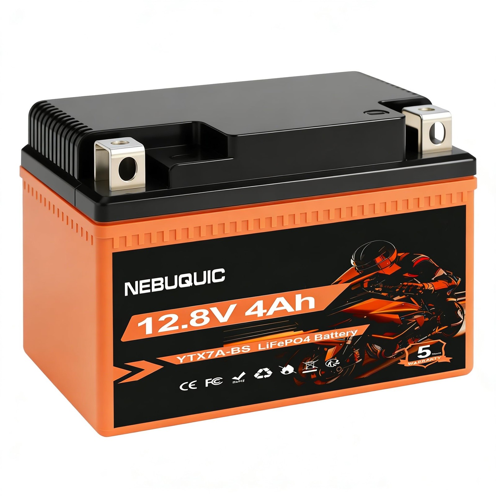 YTX7A-BS Lithium Motorcycle Battery, 12V 4Ah 400CCA LiFePO4 Powersport Replac…