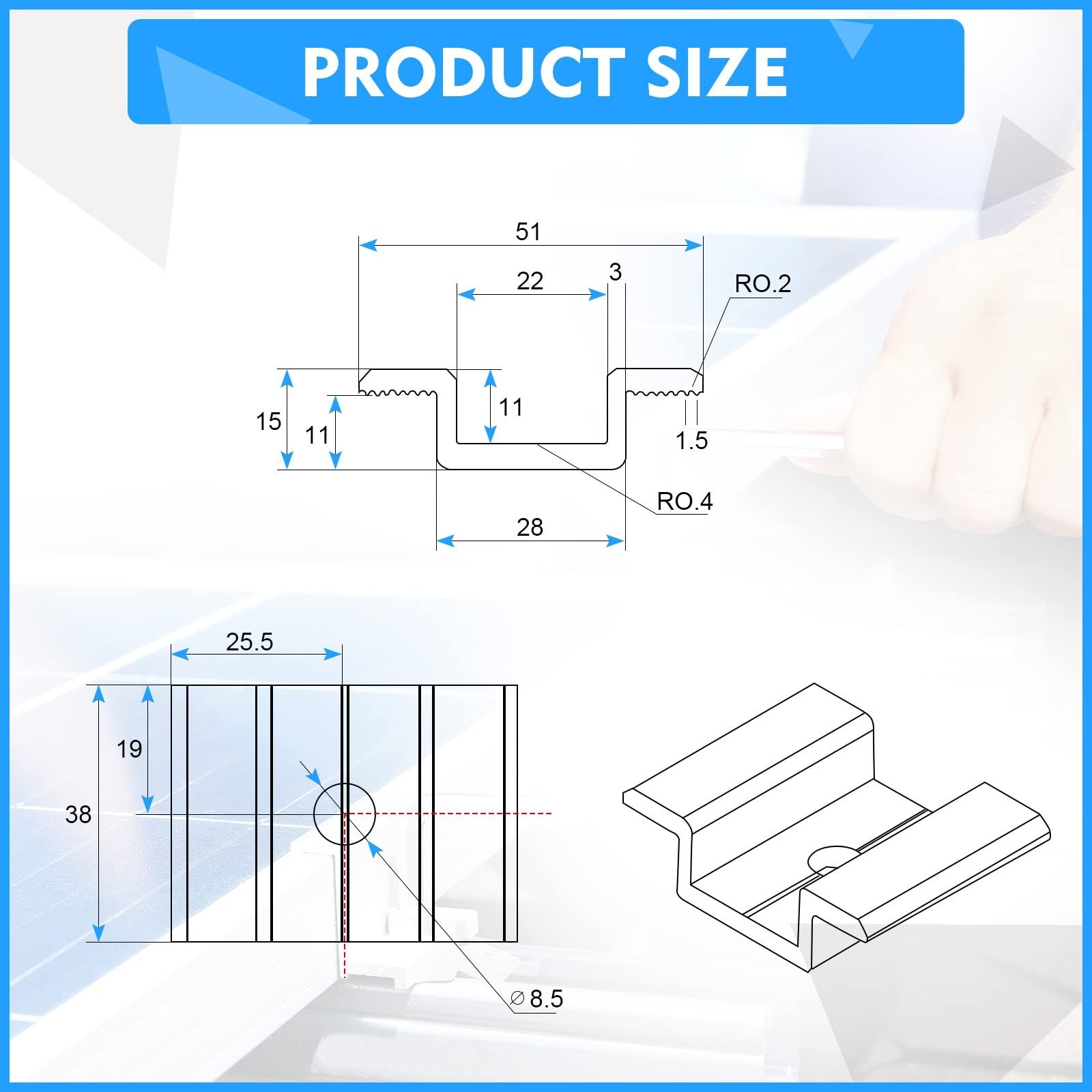 Solar Panel Mid Clamps 1.06 Inch Solar Panel Bracket Aluminium Mounting