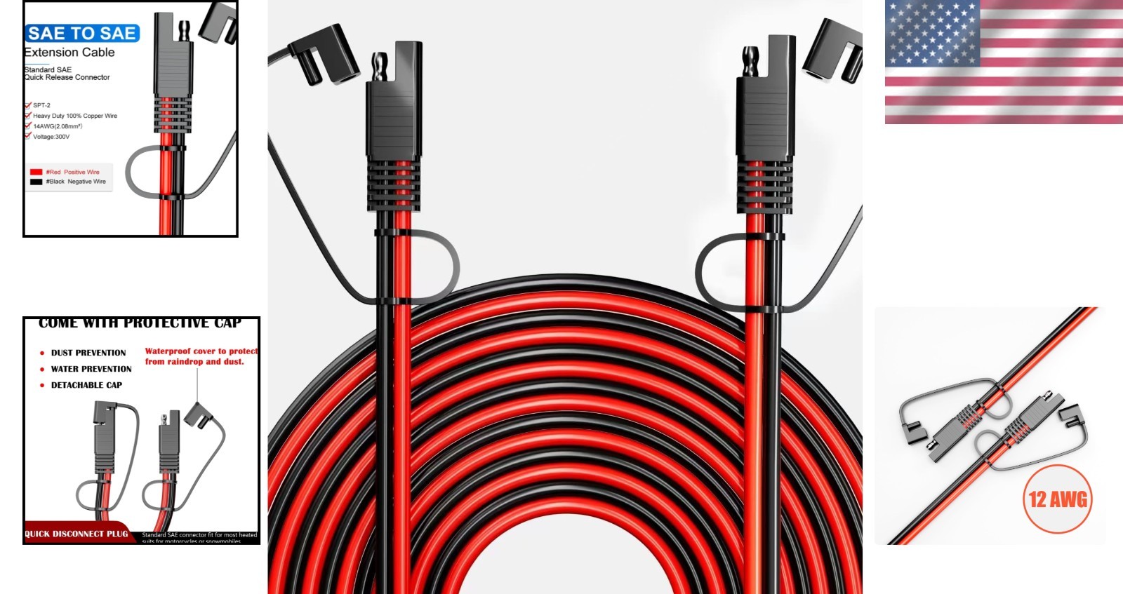 20FT SAE Extension Cord – Motorcycle, RV, Trolling Motor#