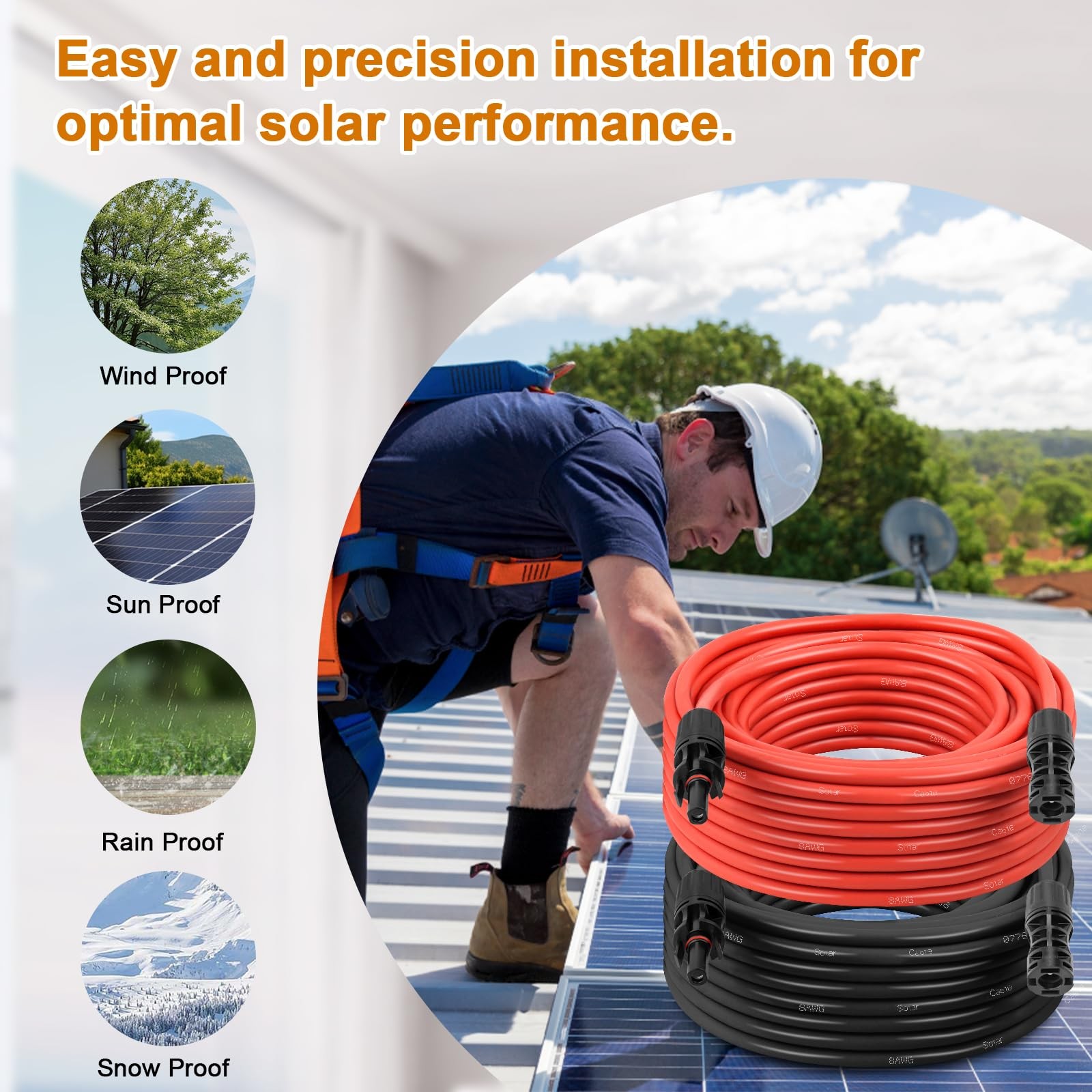 Solar Panel Extension Cable – 8AWG 20FT Solar Wire Cord 8 Gauge PV Wire with Fem